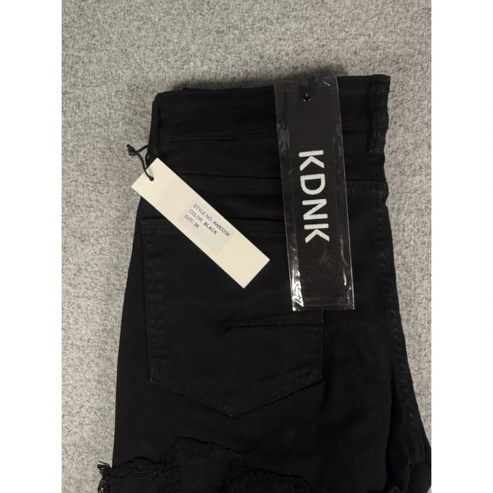 KDNK Mens Black Distressed Patchwork Jeans KNB3338 Streetwear Slim Fit Size 30